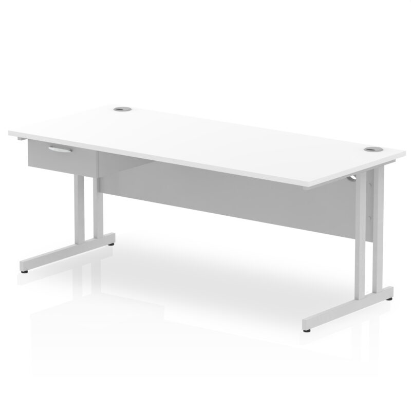 Surge Cantilever Straight Desk Silver Frame With Single One Drawer Fixed Pedestal - Image 27