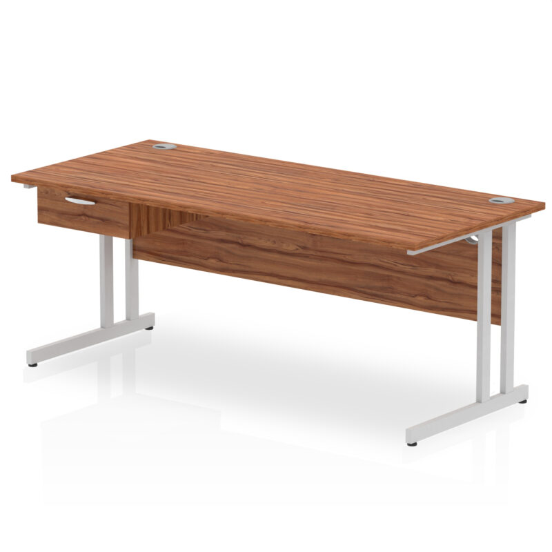 Surge Cantilever Straight Desk Silver Frame With Single One Drawer Fixed Pedestal - Image 28