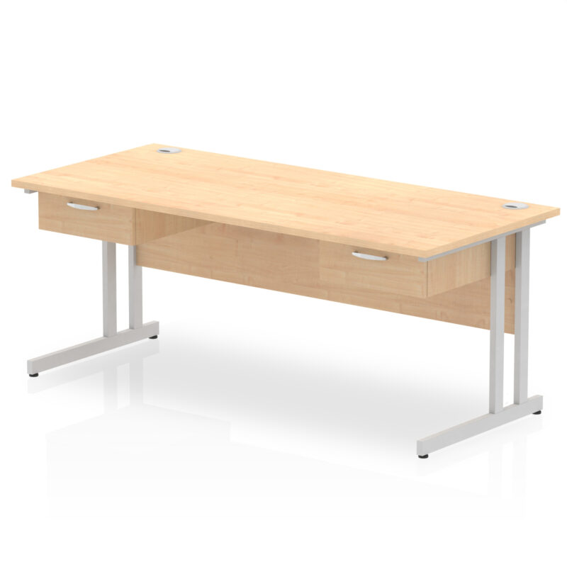 Surge Cantilever Straight Desk Silver Frame With Two One Drawer Fixed Pedestals - Image 11