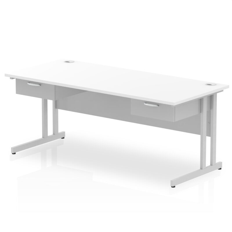 Surge Cantilever Straight Desk Silver Frame With Two One Drawer Fixed Pedestals - Image 13