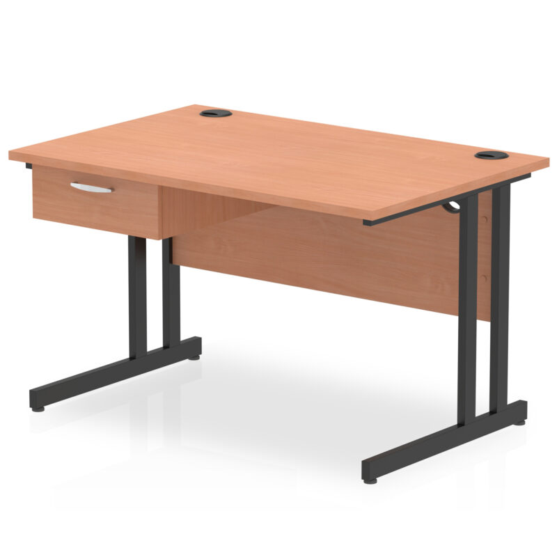 Surge Cantilever Straight Desk Black Frame With Single One Drawer Fixed Pedestal