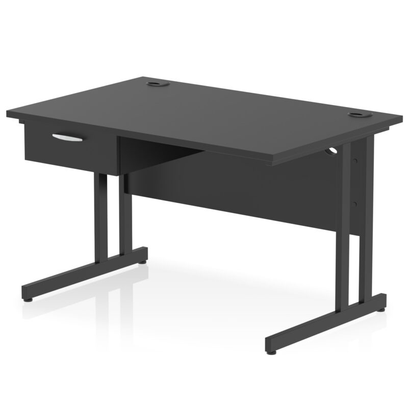 Surge Cantilever Straight Desk Black Frame With Single One Drawer Fixed Pedestal - Image 2