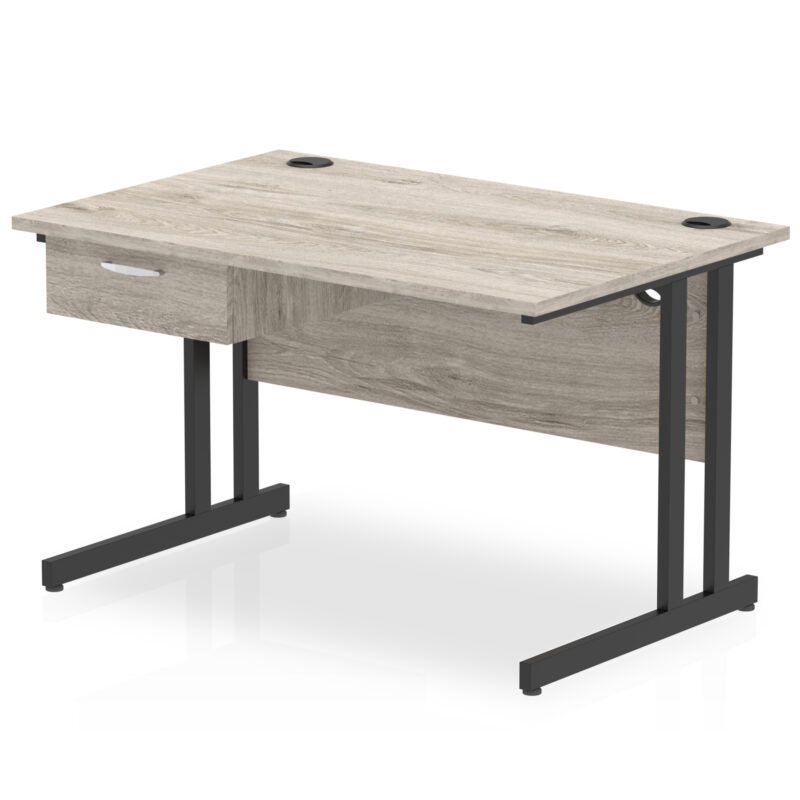 Surge Cantilever Straight Desk Black Frame With Single One Drawer Fixed Pedestal - Image 3