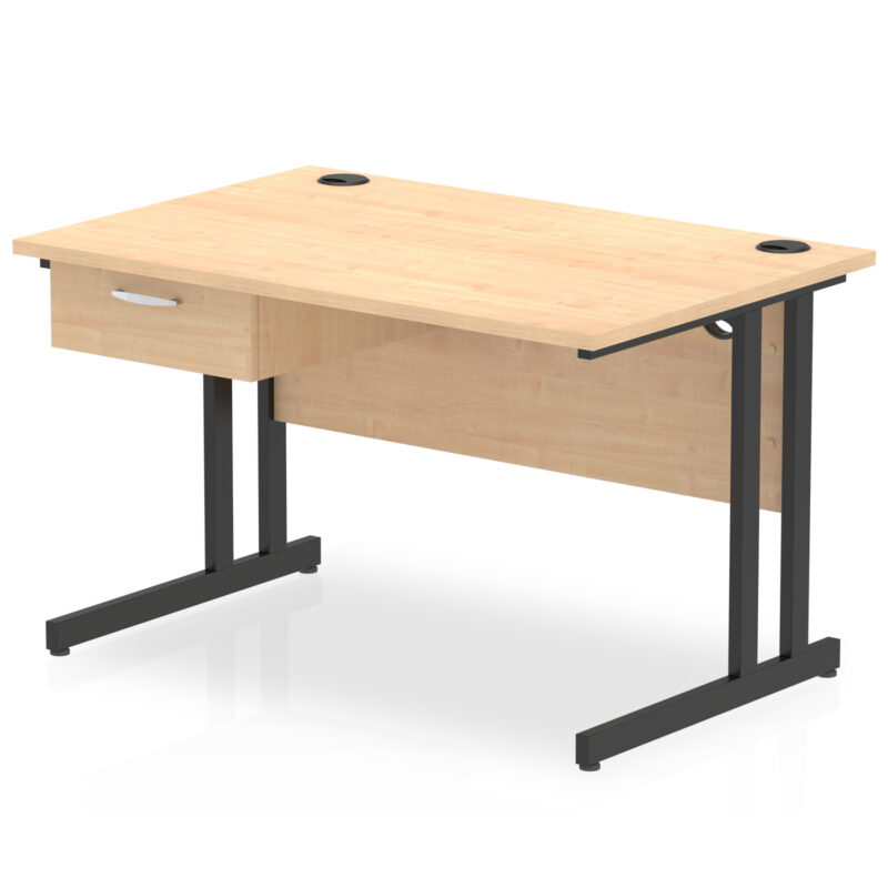 Surge Cantilever Straight Desk Black Frame With Single One Drawer Fixed Pedestal - Image 4