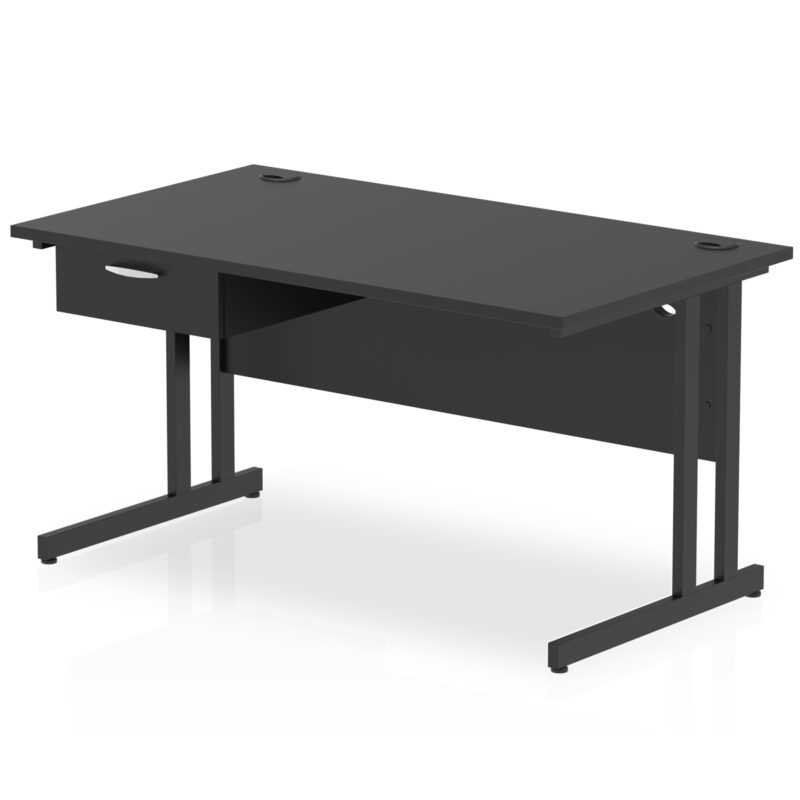 Surge Cantilever Straight Desk Black Frame With Single One Drawer Fixed Pedestal - Image 9