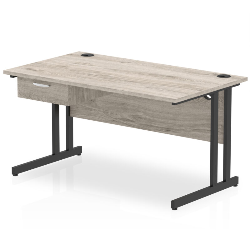 Surge Cantilever Straight Desk Black Frame With Single One Drawer Fixed Pedestal - Image 10