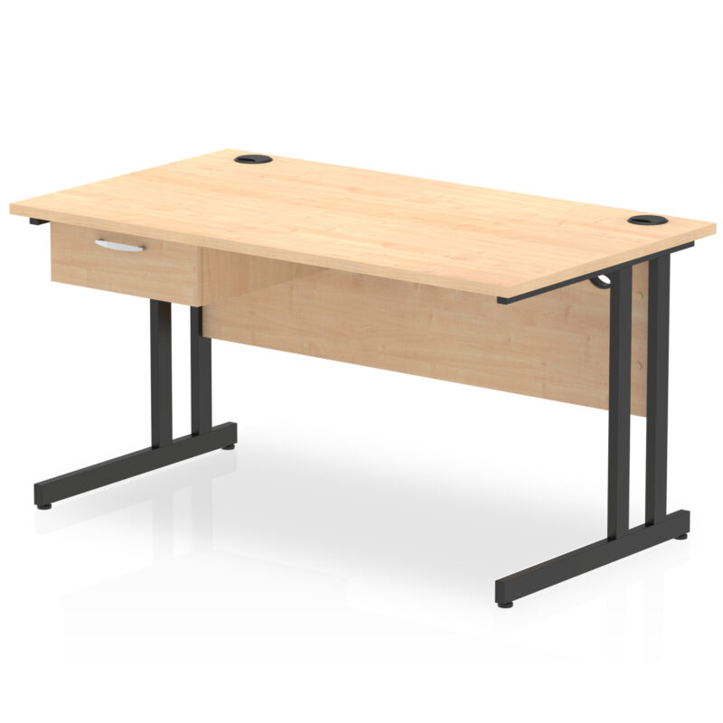 Surge Cantilever Straight Desk Black Frame With Single One Drawer Fixed Pedestal - Image 11