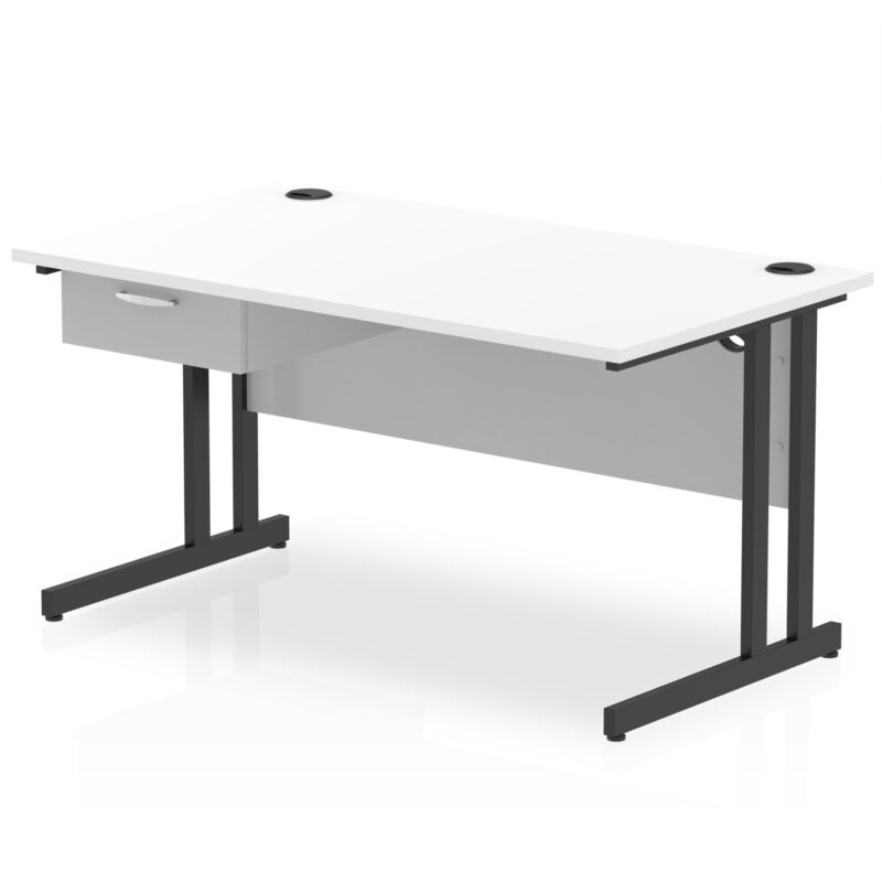 Surge Cantilever Straight Desk Black Frame With Single One Drawer Fixed Pedestal - Image 13