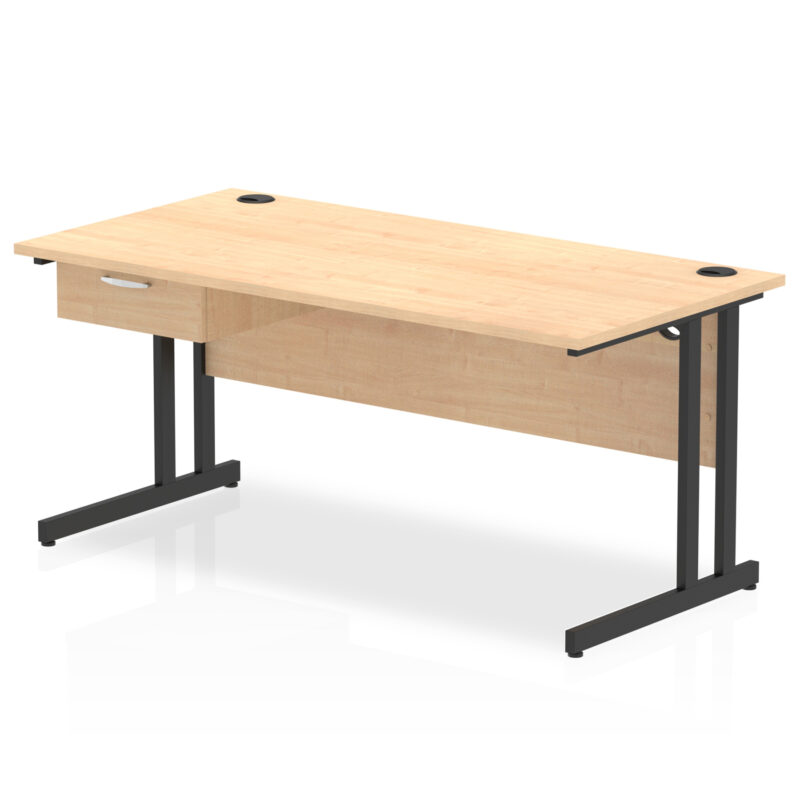 Surge Cantilever Straight Desk Black Frame With Single One Drawer Fixed Pedestal - Image 18