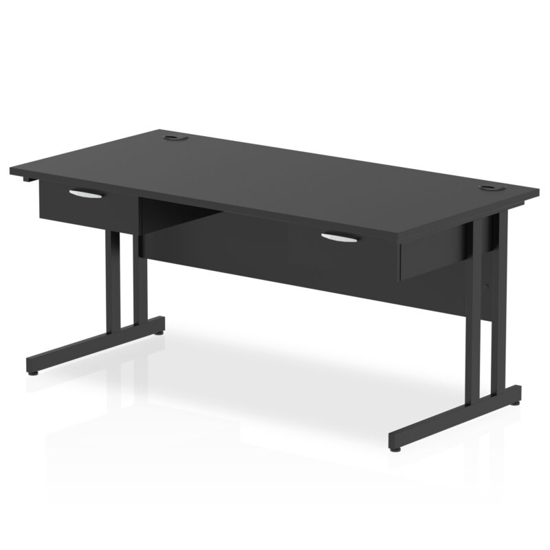 Surge Cantilever Straight Desk Black Frame With Two One Drawer Fixed Pedestals - Image 2