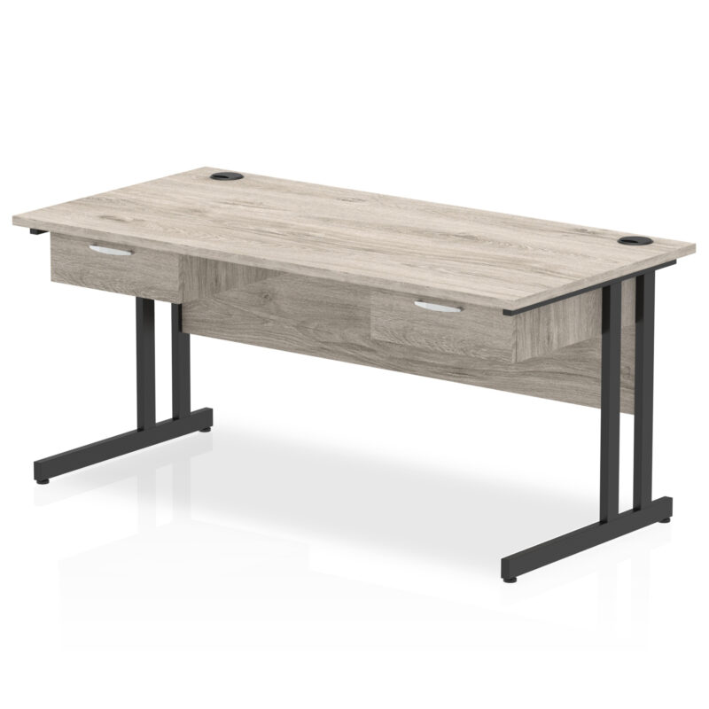 Surge Cantilever Straight Desk Black Frame With Two One Drawer Fixed Pedestals - Image 3