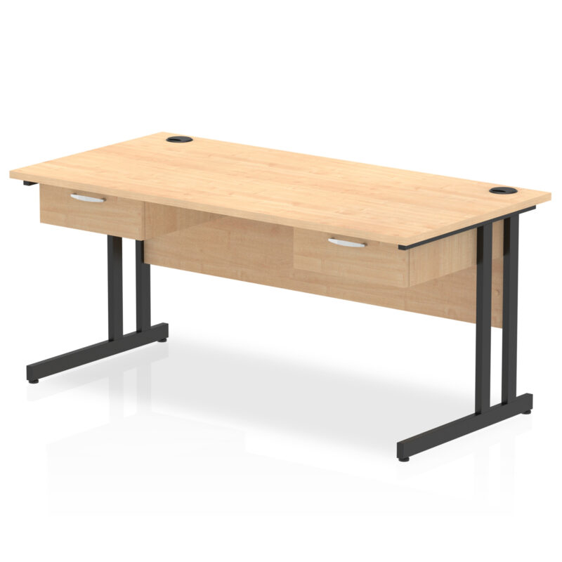 Surge Cantilever Straight Desk Black Frame With Two One Drawer Fixed Pedestals - Image 4