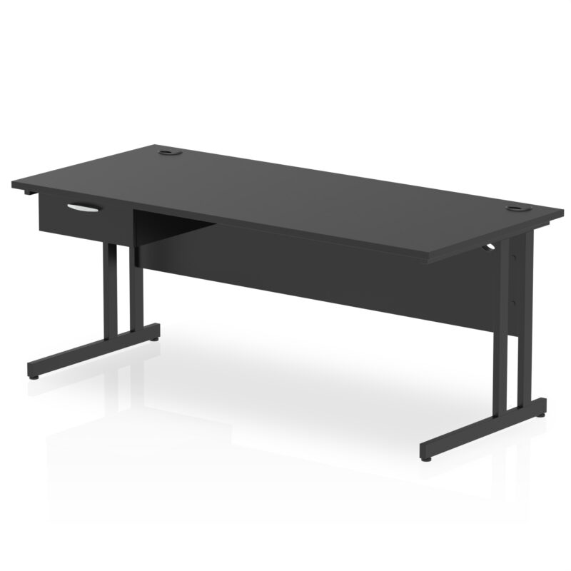 Surge Cantilever Straight Desk Black Frame With Single One Drawer Fixed Pedestal - Image 23