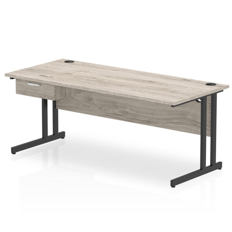 Surge Cantilever Straight Desk Black Frame With Single One Drawer Fixed Pedestal - Image 24