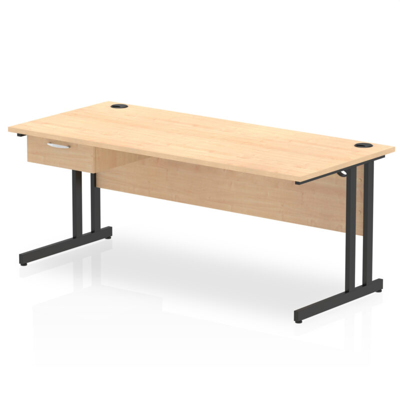 Surge Cantilever Straight Desk Black Frame With Single One Drawer Fixed Pedestal - Image 25