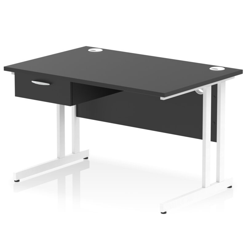 Surge Cantilever Straight Desk White Frame With Single One Drawer Fixed Pedestal - Image 2