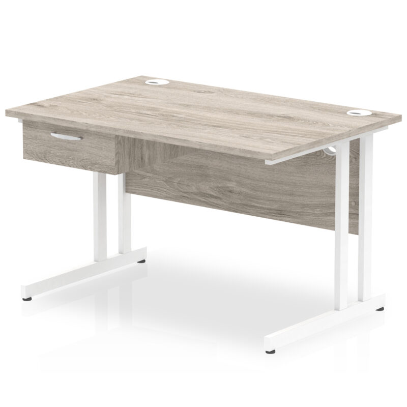 Surge Cantilever Straight Desk White Frame With Single One Drawer Fixed Pedestal - Image 3