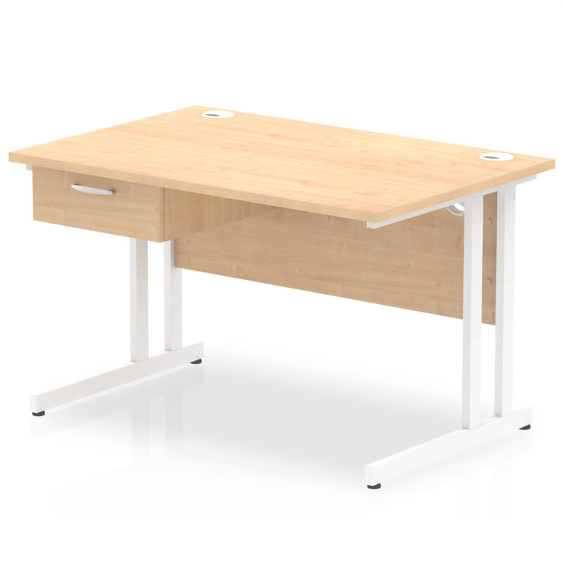 Surge Cantilever Straight Desk White Frame With Single One Drawer Fixed Pedestal - Image 4