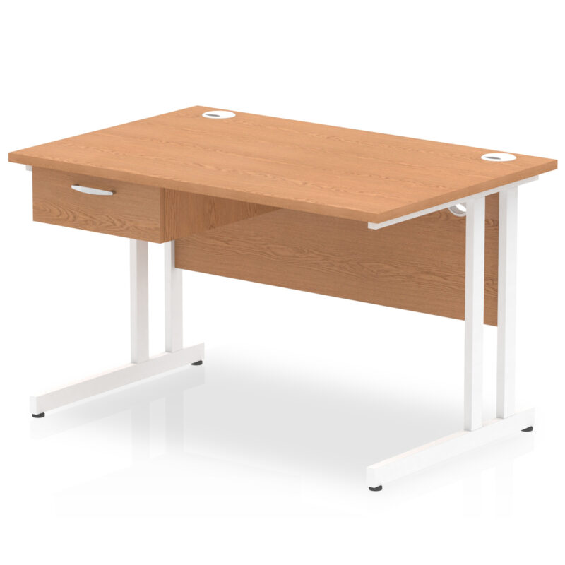 Surge Cantilever Straight Desk White Frame With Single One Drawer Fixed Pedestal - Image 5