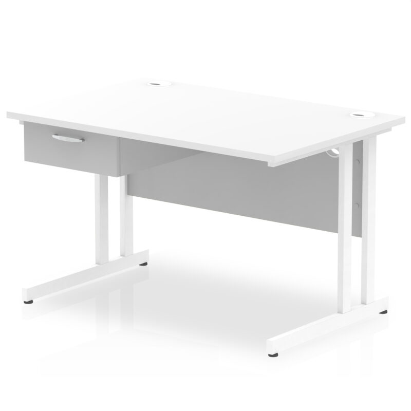 Surge Cantilever Straight Desk White Frame With Single One Drawer Fixed Pedestal - Image 6