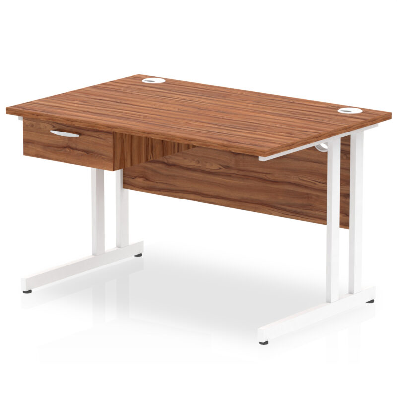 Surge Cantilever Straight Desk White Frame With Single One Drawer Fixed Pedestal - Image 7