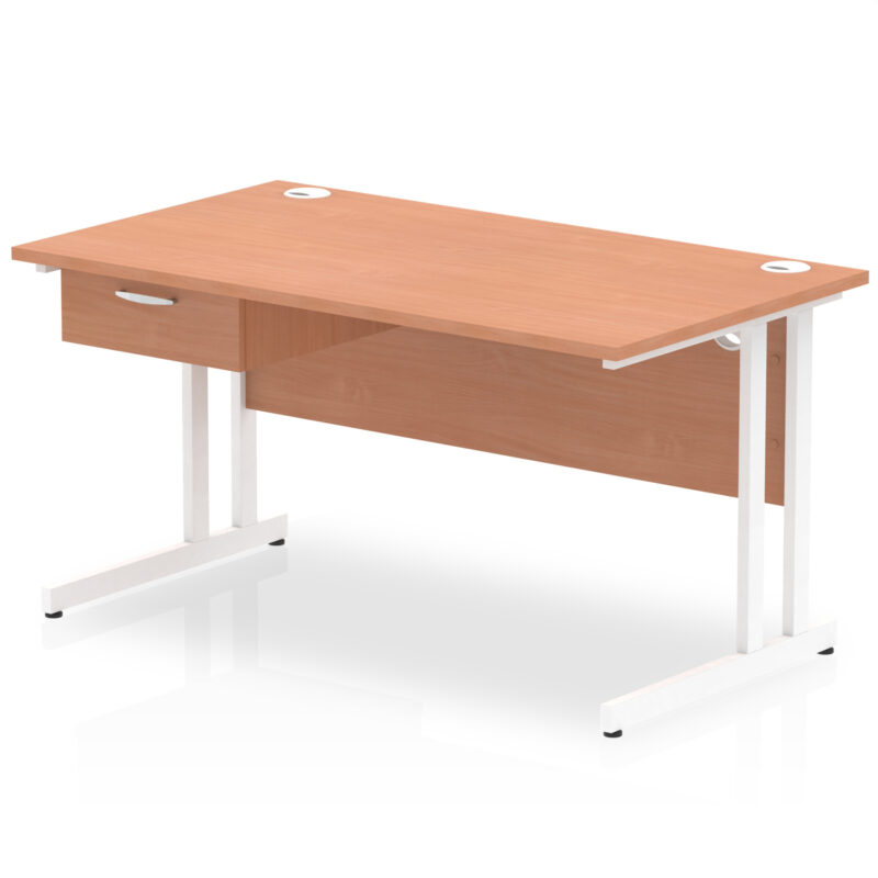 Surge Cantilever Straight Desk White Frame With Single One Drawer Fixed Pedestal - Image 8