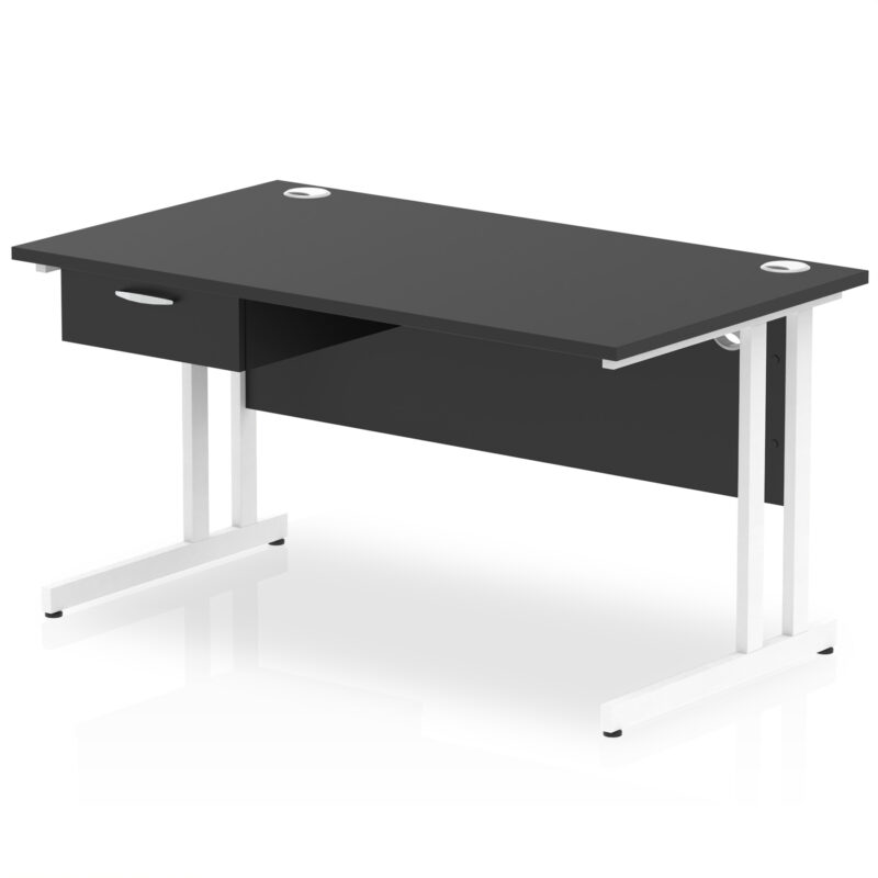 Surge Cantilever Straight Desk White Frame With Single One Drawer Fixed Pedestal - Image 9
