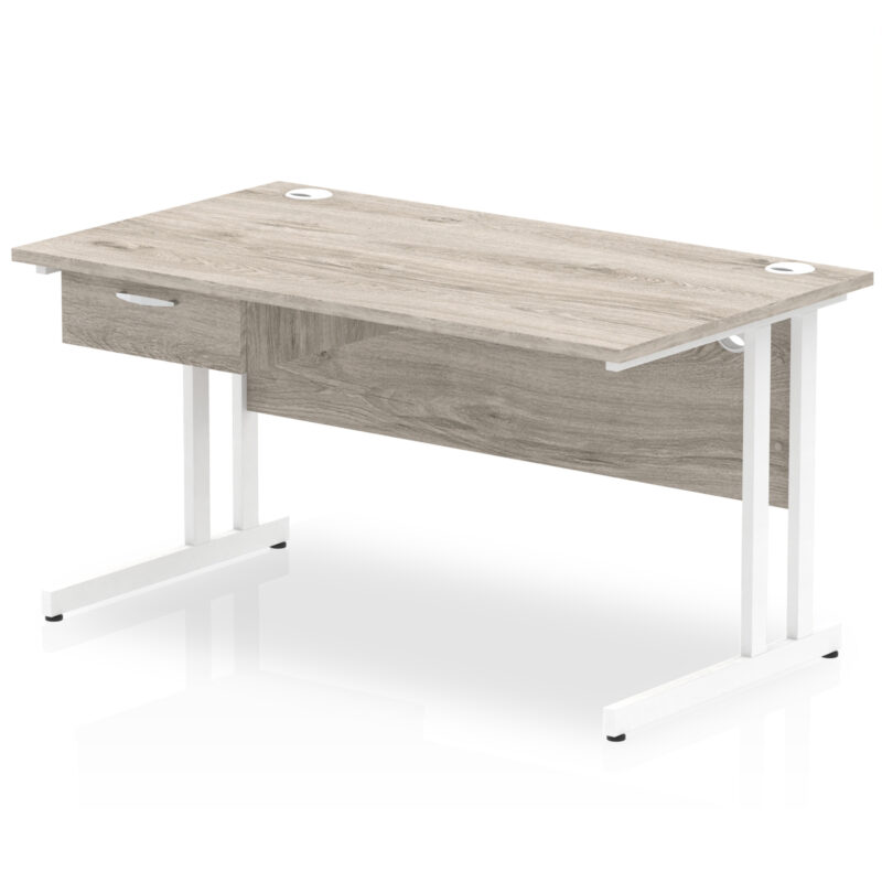 Surge Cantilever Straight Desk White Frame With Single One Drawer Fixed Pedestal - Image 10
