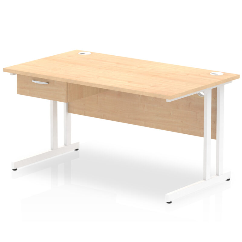 Surge Cantilever Straight Desk White Frame With Single One Drawer Fixed Pedestal - Image 11