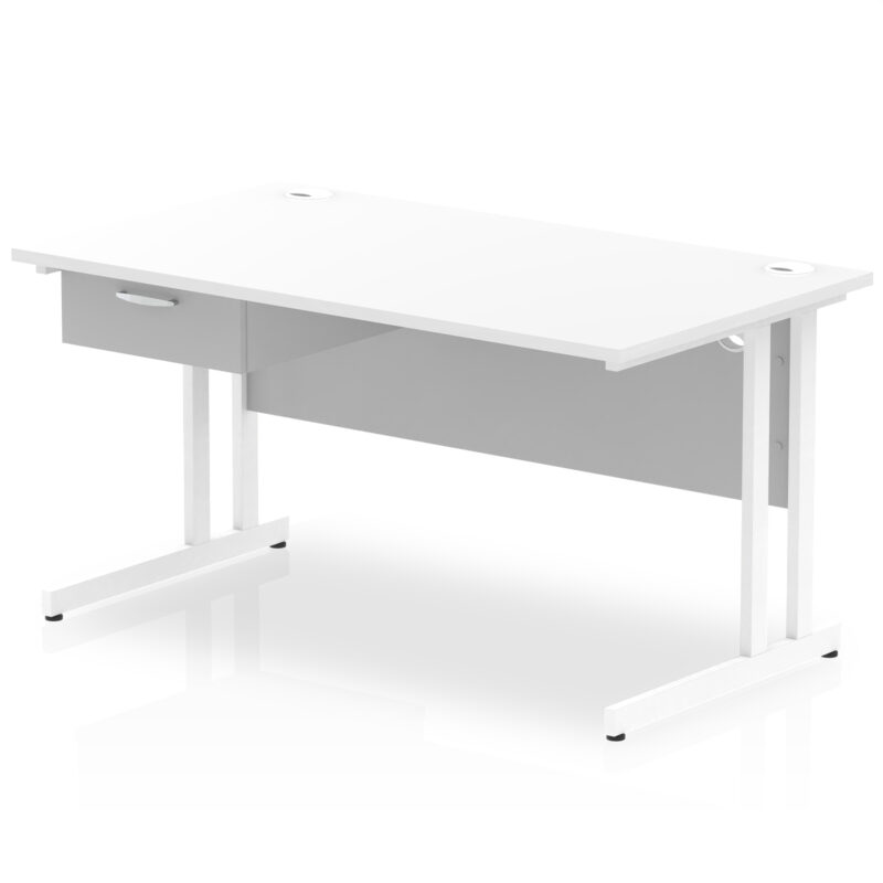 Surge Cantilever Straight Desk White Frame With Single One Drawer Fixed Pedestal - Image 13