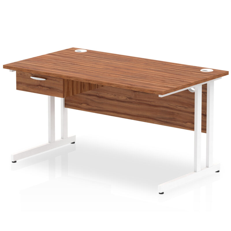 Surge Cantilever Straight Desk White Frame With Single One Drawer Fixed Pedestal - Image 14