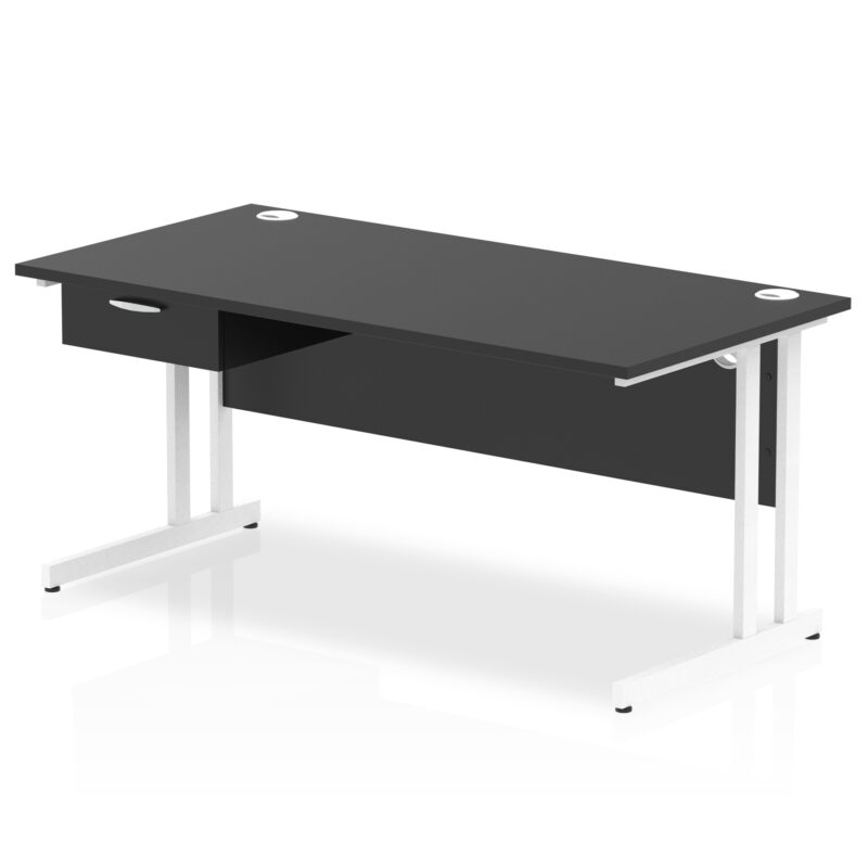 Surge Cantilever Straight Desk White Frame With Single One Drawer Fixed Pedestal - Image 16