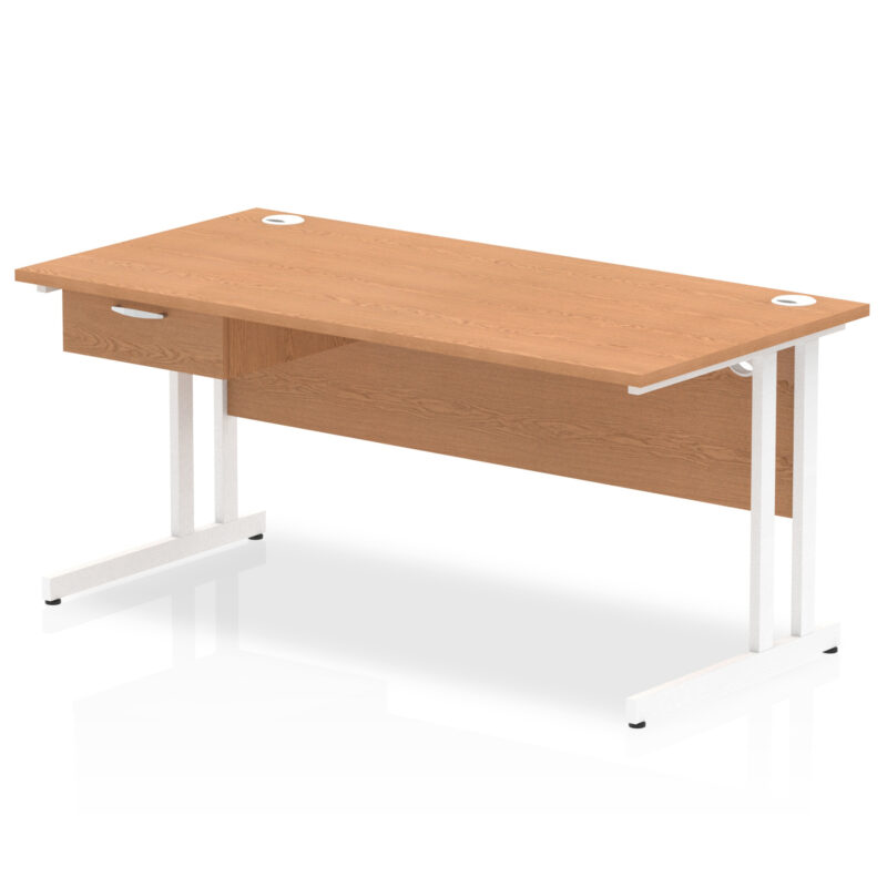 Surge Cantilever Straight Desk White Frame With Single One Drawer Fixed Pedestal - Image 19