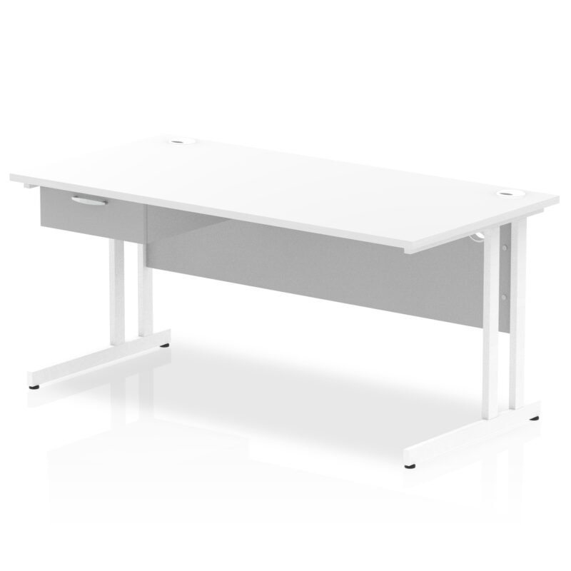 Surge Cantilever Straight Desk White Frame With Single One Drawer Fixed Pedestal - Image 20