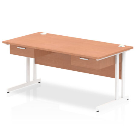 Surge Cantilever Straight Desk White Frame With Two One Drawer Fixed Pedestals