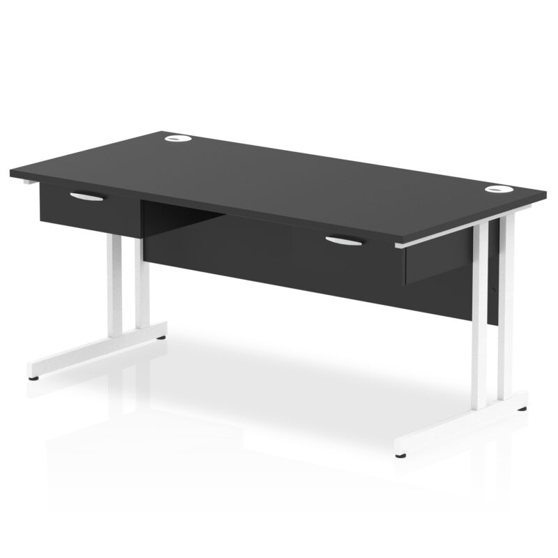 Surge Cantilever Straight Desk White Frame With Two One Drawer Fixed Pedestals - Image 2