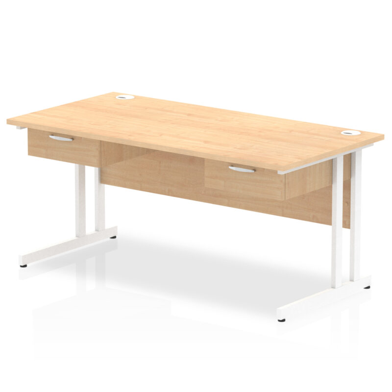 Surge Cantilever Straight Desk White Frame With Two One Drawer Fixed Pedestals - Image 4