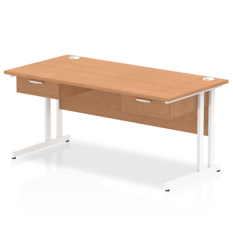 Surge Cantilever Straight Desk White Frame With Two One Drawer Fixed Pedestals - Image 5