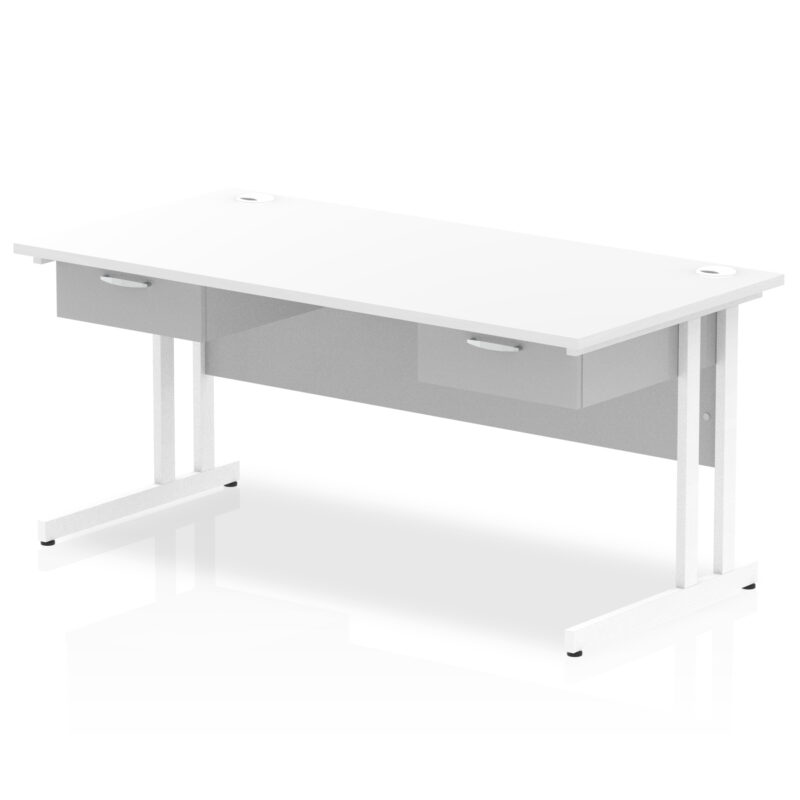 Surge Cantilever Straight Desk White Frame With Two One Drawer Fixed Pedestals - Image 6