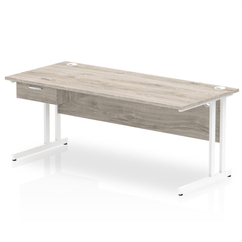 Surge Cantilever Straight Desk White Frame With Single One Drawer Fixed Pedestal - Image 24
