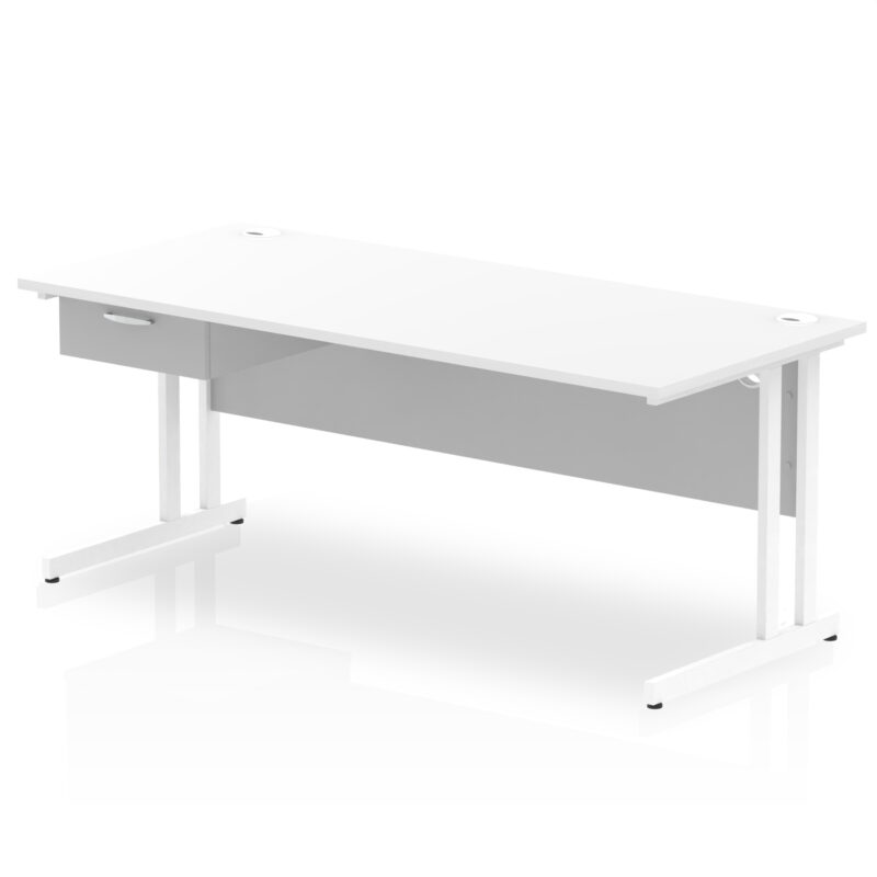 Surge Cantilever Straight Desk White Frame With Single One Drawer Fixed Pedestal - Image 27
