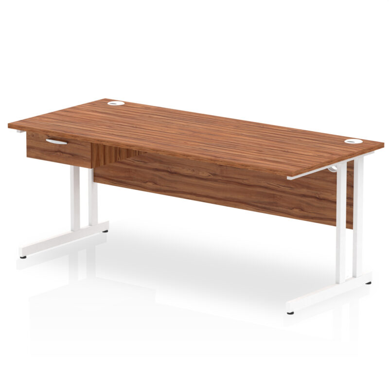 Surge Cantilever Straight Desk White Frame With Single One Drawer Fixed Pedestal - Image 28