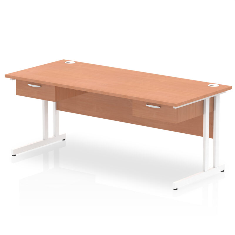Surge Cantilever Straight Desk White Frame With Two One Drawer Fixed Pedestals - Image 8
