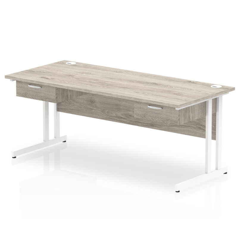 Surge Cantilever Straight Desk White Frame With Two One Drawer Fixed Pedestals - Image 10