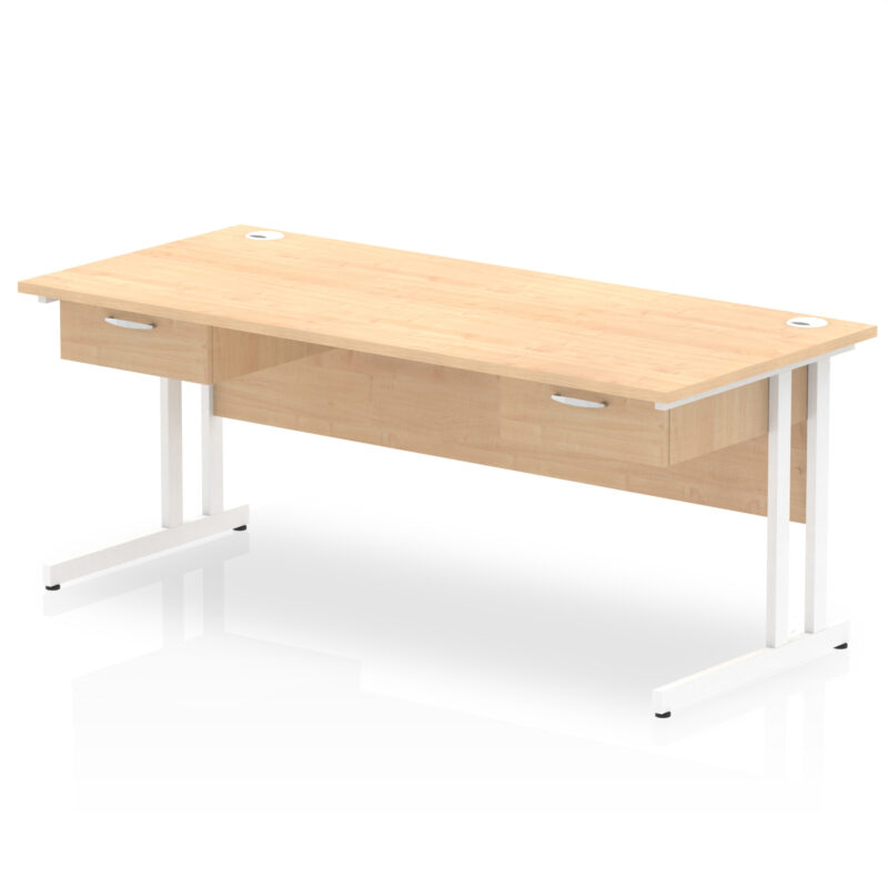 Surge Cantilever Straight Desk White Frame With Two One Drawer Fixed Pedestals - Image 11