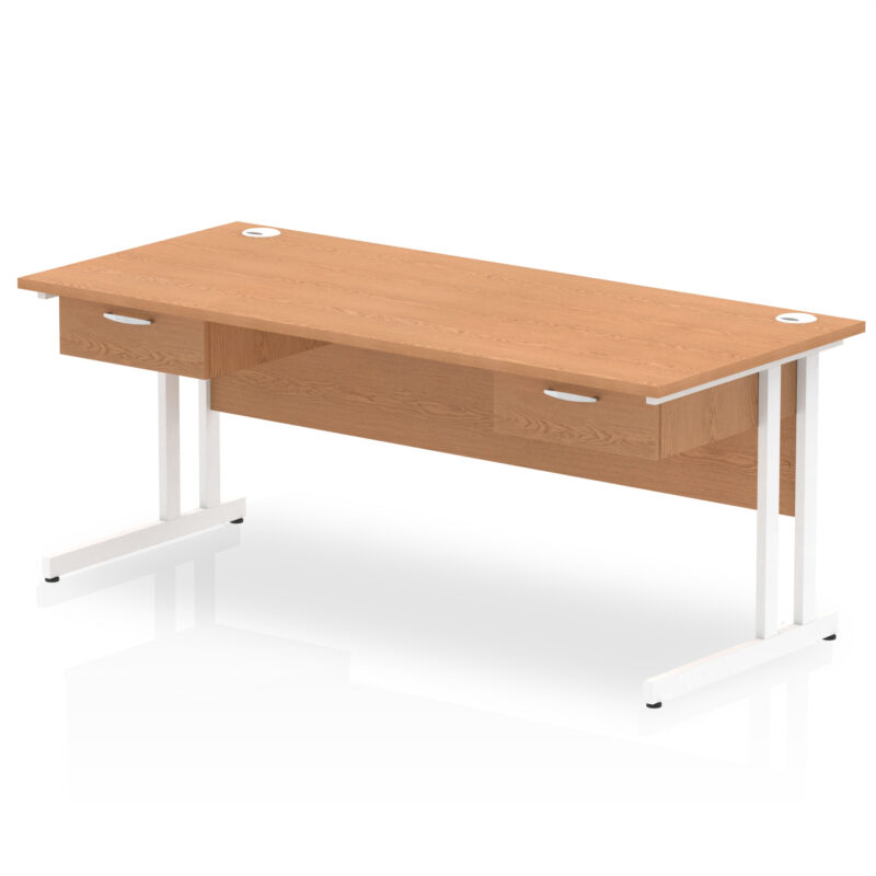 Surge Cantilever Straight Desk White Frame With Two One Drawer Fixed Pedestals - Image 12