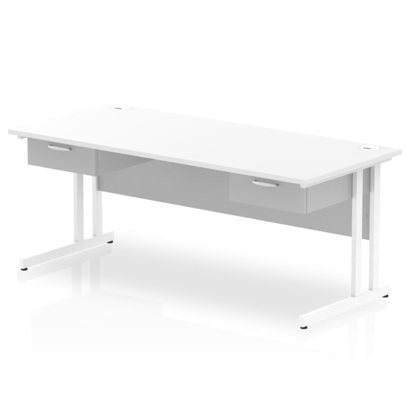 Surge Cantilever Straight Desk White Frame With Two One Drawer Fixed Pedestals - Image 13