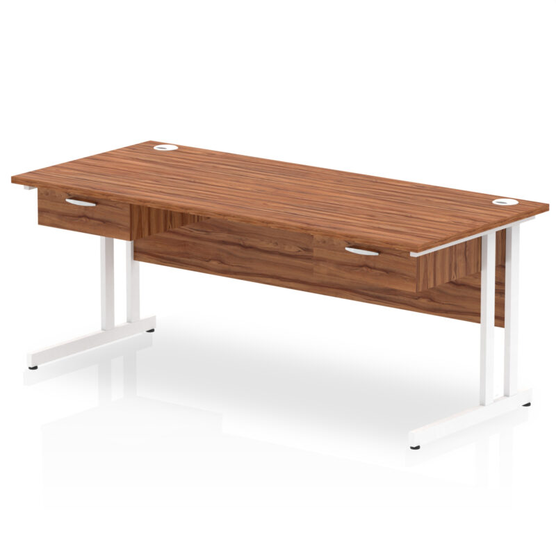 Surge Cantilever Straight Desk White Frame With Two One Drawer Fixed Pedestals - Image 14