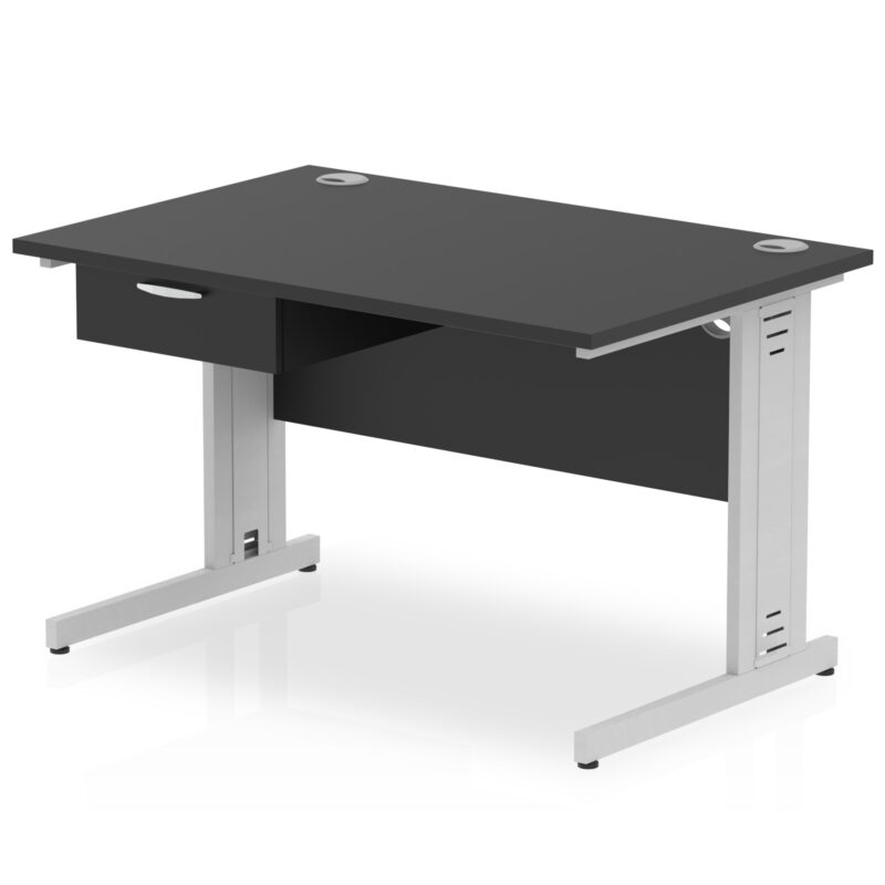 Surge Cable Managed Straight Desk Silver Frame With Single One Drawer Fixed Pedestal - Image 2