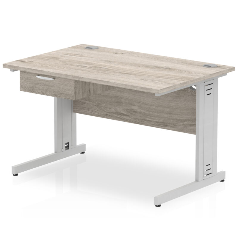 Surge Cable Managed Straight Desk Silver Frame With Single One Drawer Fixed Pedestal - Image 3